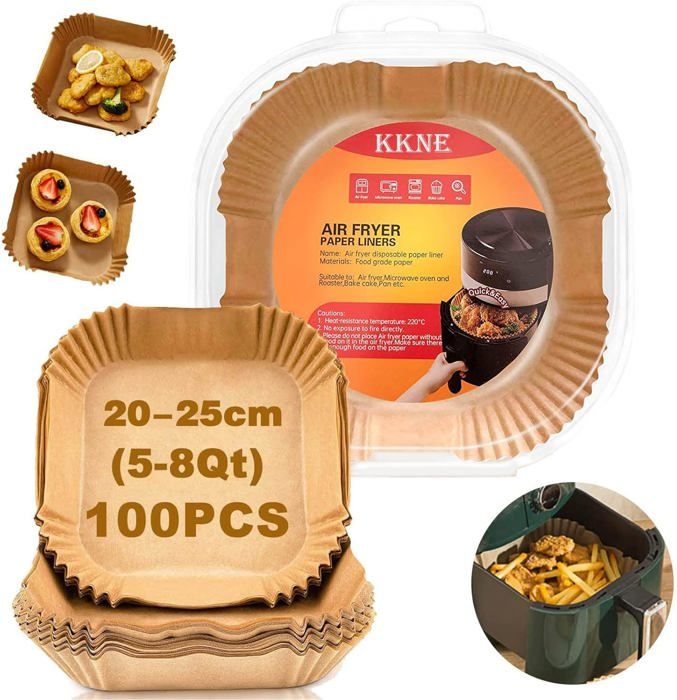 110 Feuilles Papier Sulfurisé Carrées Pour Air Fryer - Tailles 20-24cm - Neuf