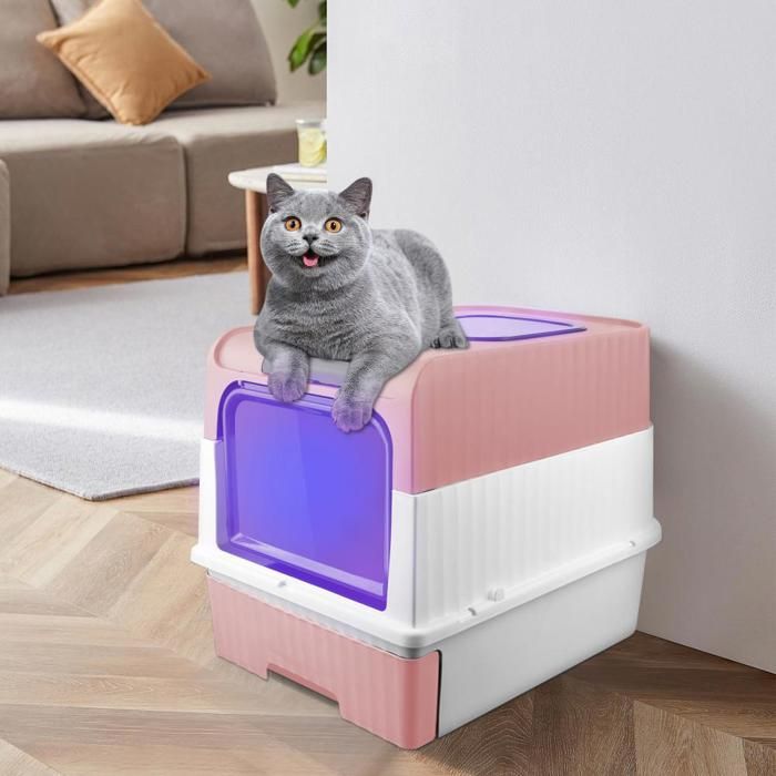 Meilleurs prix pour B.LIVEM Bac à litière avec couvercle et pelle, Rose, Maison de Toilette pour Chat, désinfection et désodorisation 48*35*36cm