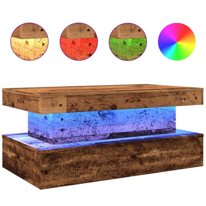 Table basse - JILI - avec lumières LED - vieux bois - 90x50x40 cm 85771412