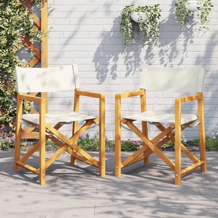 vidaXL Chaises de réalisateur pliables lot de 2 blanc crème tissu 365837