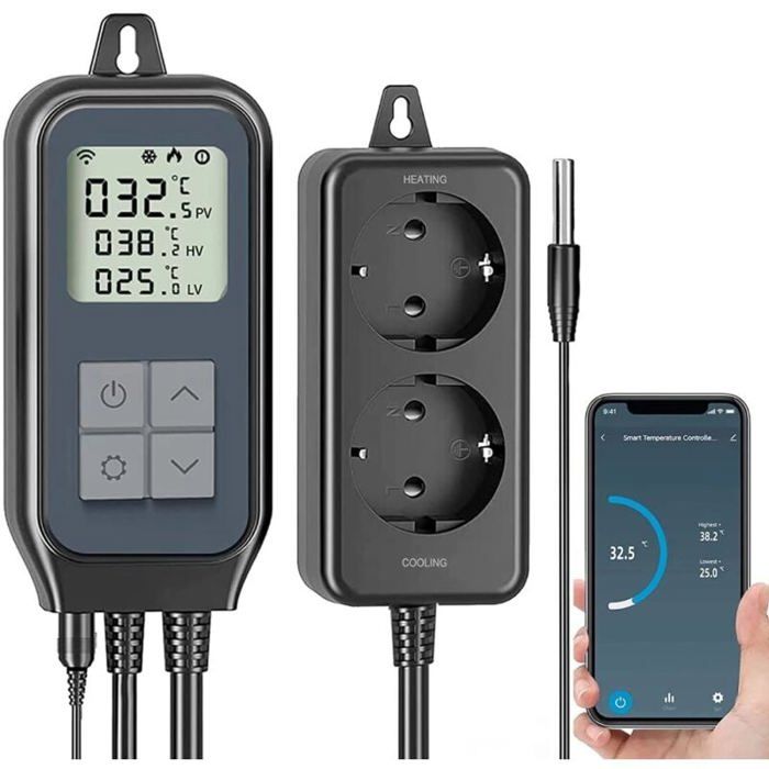 Prise thermostat numérique - PZCC - PZCC - Chauffage & refroidissement - Compatible Alexa et Google Home - Idéal pour reptiles