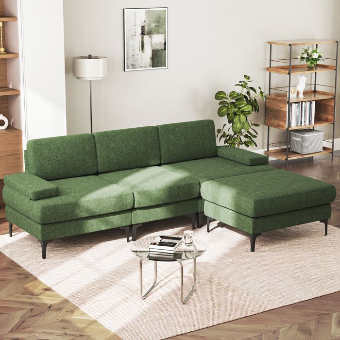 Canapé 4 Places en Tissu ChenilleCanapé dangle Moderne Convertible en Forme de L pour Salon Chambre244x146x83cmVert