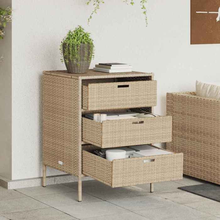 CLARENCE® Grande Armoire Haute de Rangement - pour jardin - beige 55x59x80 cm résine tressée LL235