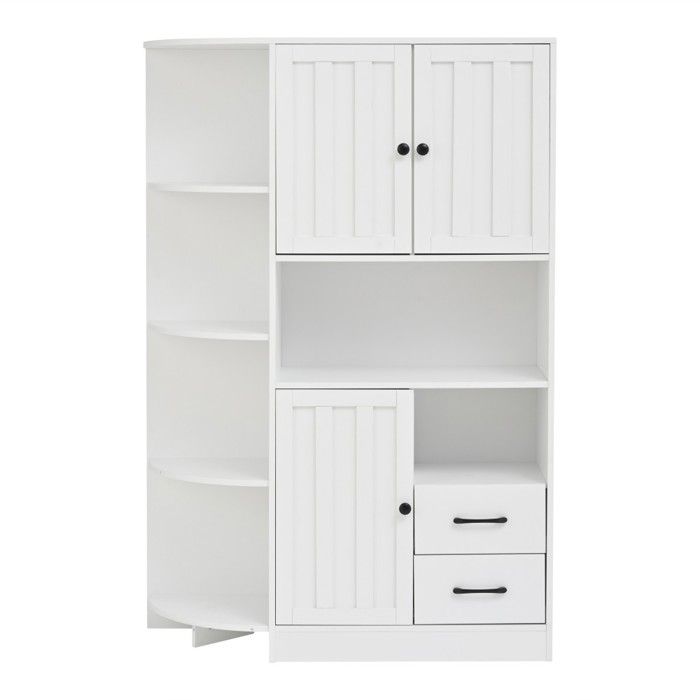 Vitrine Armoire Blanc 3 portes 2 tiroirs 14 casiers - Buffet haut vitrine angle 104x35x155cm - Meuble salon rangement étagères Vitrine Armoire Blanc 3 portes 2 tiroirs 14 casiers - Buffet haut vitrine angle 104x35x155cm - Meuble salon rangement étagères