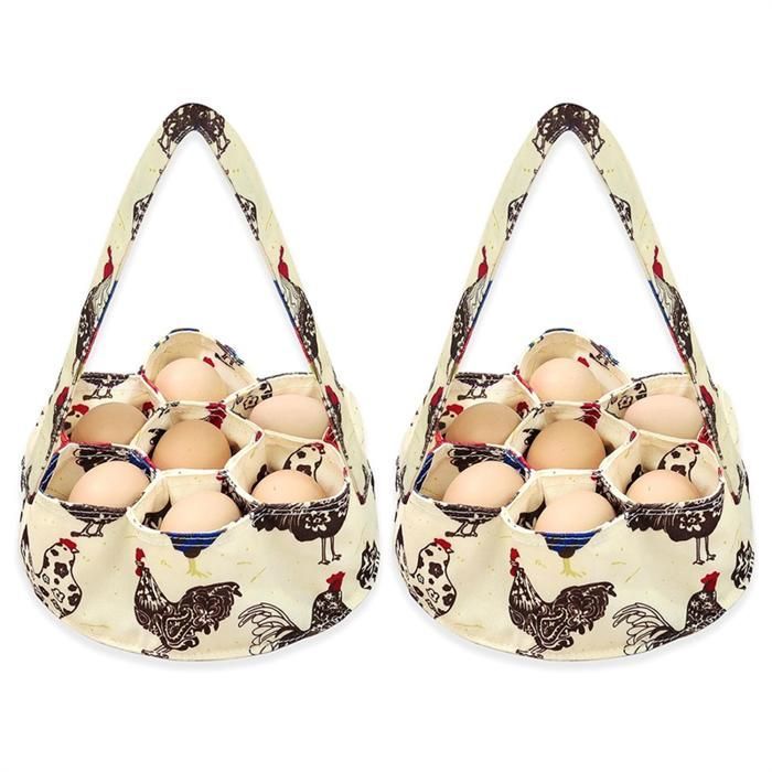 Panier de Collecte DœUfs 2 PièCes avec 7 Pochettes Panier de Collecte DœUfs en Toile Sacs à œUfs pour la Collecte DœUfs Sacs