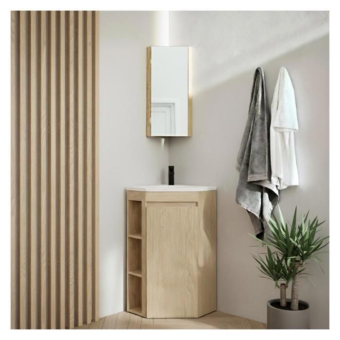 Meuble dangle SORRENTO sur pieds avec vasque robinet et armoire miroir