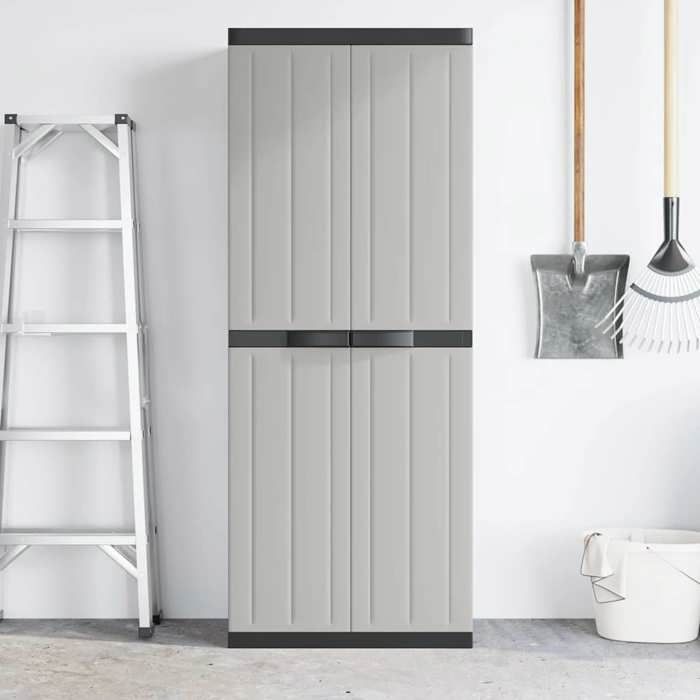 Armoire de rangement dextérieur - vidaXL - Gris et noir - 65x37x165 cm - Polypropylène - Étagère réglable