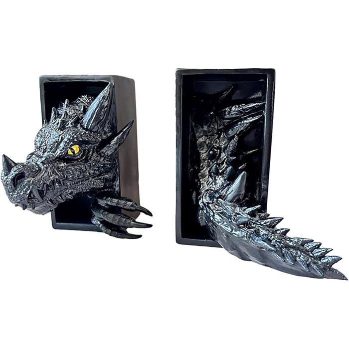 2 serre-livres dragon 3D détachables pour décoration fantaisie entre livres ou sur étagère