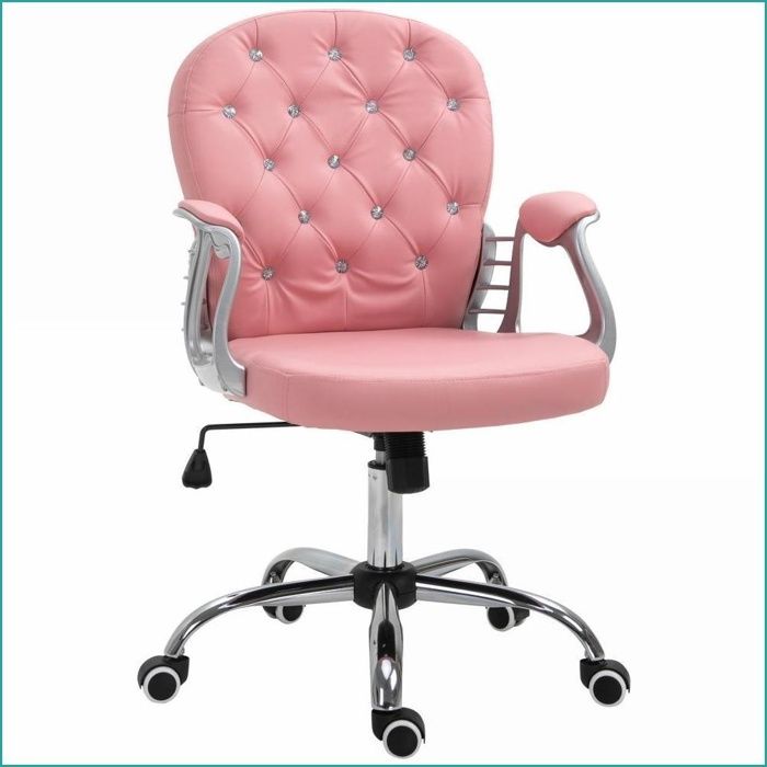 Fauteuil de bureau - Vinsetto - Ergonomique rembourré boutons diamant réglable en hauteur - Rose