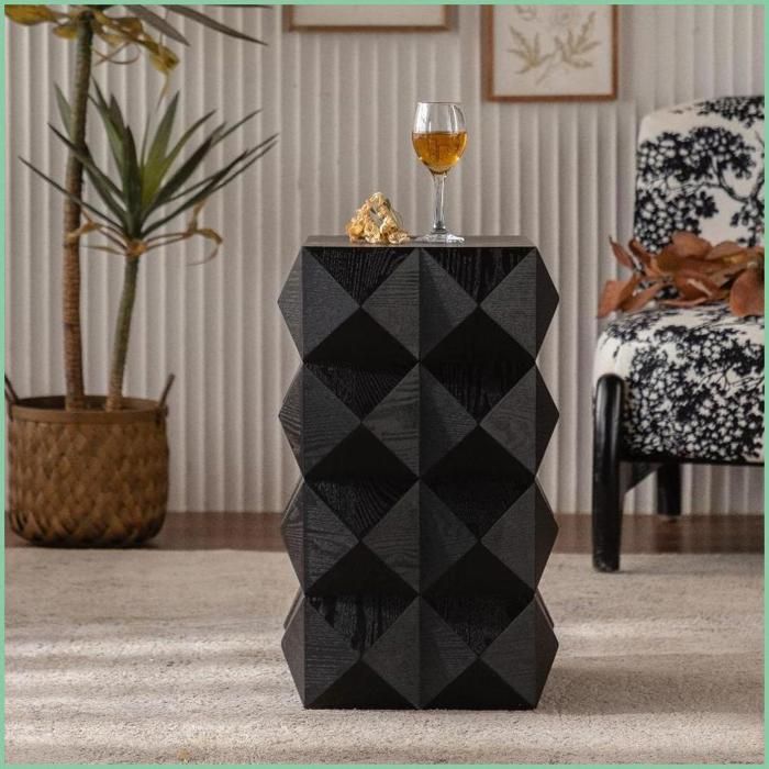 Table dAppoint Rétro 60 cm - Relief 3D Embossé - Sans Assemblage - Noir