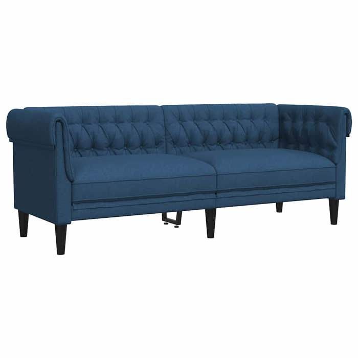 Tissu Sofa Fixe - LEMON - Canapé Chesterfield 3 places - 100 % polyester - bleu 201.5x74.5x74.5 cm SS682