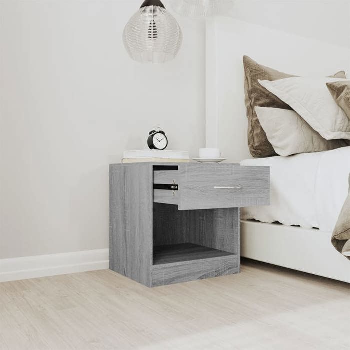 Table de chevet avec tiroir - MEUBLECHIC - Lot de 2 - Sonoma gris - 365x305x38 cm - 1 tiroir - Étagère supplémentaire