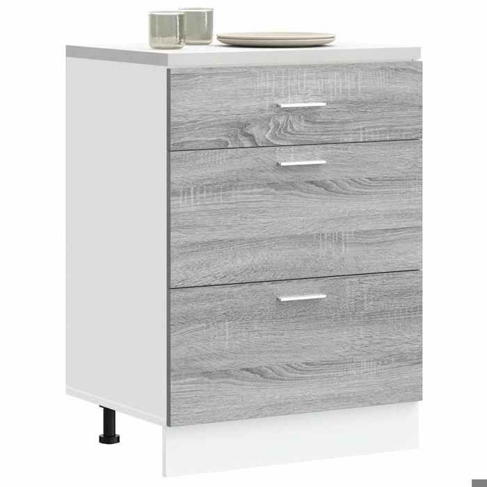 Gris Meuble bas de cuisine Lyon Gris Sonoma Bois dingénierie - Cabinet de cuisine H11345