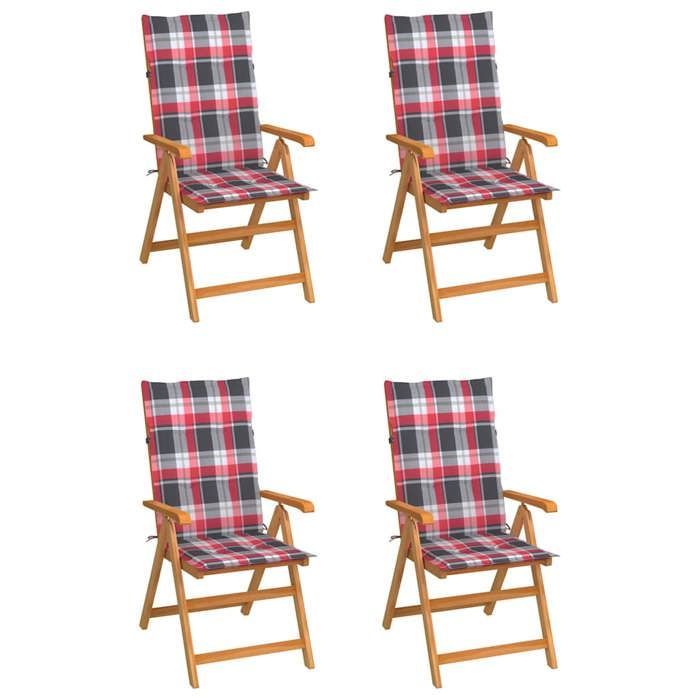 Maison Exclusive - Chaises pliantes coussins à carreaux rouges bois de teck massif (4 pièces).