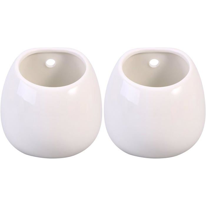 Pots de fleurs muraux en céramique - ZRSE - Lot de 2 - Blanc - Moderne - Ronde - 10x8 5x10 cm - Légère - Intérieur