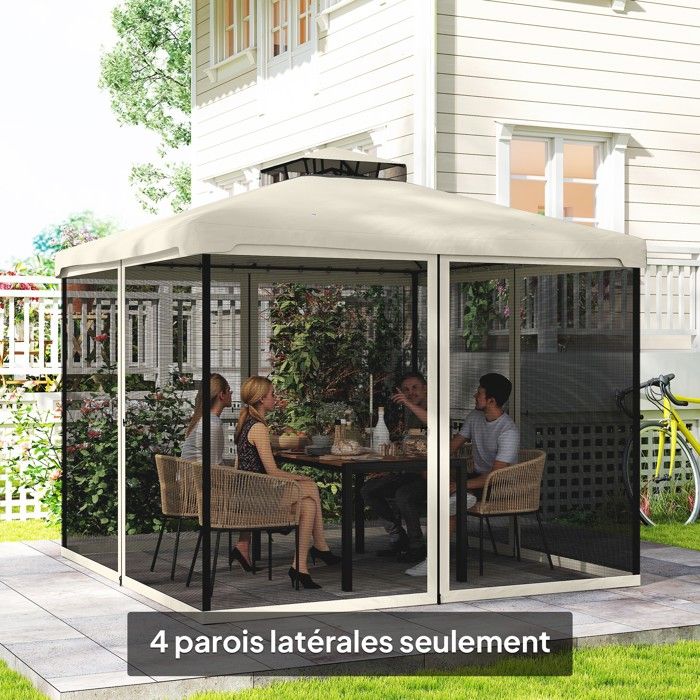 MOTHINESSTO5405-Moustiquaires pour tonnelle barnum pavillon de jardin 3 x 3 m - lot de 4 moustiquaires zippées + crochets dattaches
