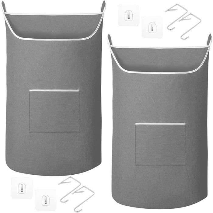 Lot de 2 Sac à Linge Suspendu 91x56 cm - Panier à Linge Mural 100L en Tissu Oxford - Organisateur de Rangement Derrière la