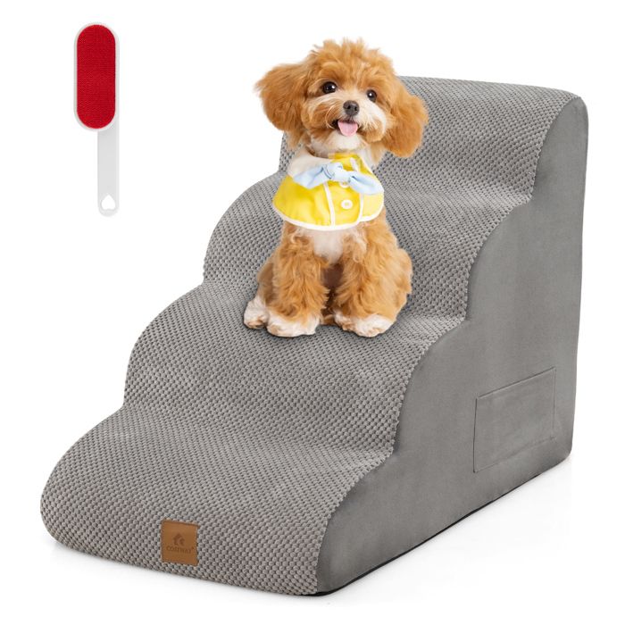Escalier pour Animaux 4 Marches COSTWAY en Mousse Haute Densité - Rampe pour Chien/Chat - Fond Antidérapant Housse Amovible - Gris Escalier pour Animaux 4 Marches COSTWAY en Mousse Haute Densité - Rampe pour Chien/Chat - Fond Antidérapant Housse Amovible - Gris