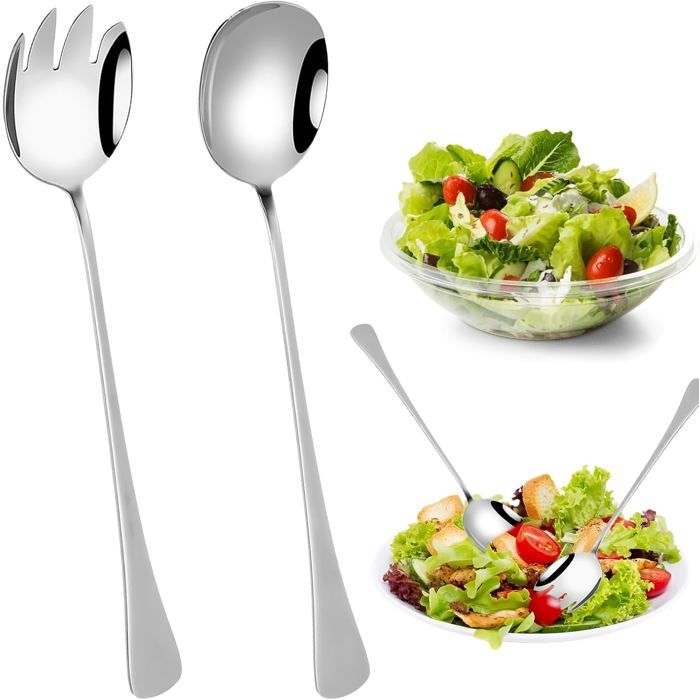 Couverts à salade 2 pièces - 28 cm à longs manches en INOX - pour cuisine et salle à manger