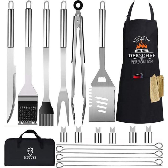 20 Pcs Accessoires Barbecue CadeauKit BarbecueUstensiles Barbecue en Ensemble de Gril en Acier Inoxydable Très épaisEnsemble