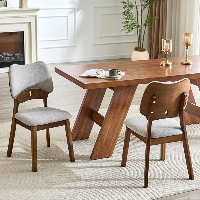 ROVRYN Lot de 2 chaises de salle a manger dossier papillon assise rembourree bois massif gris