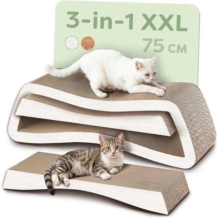 Griffoir Chat 3 Pièces XXL 75 cm – Carton Résistant pour Soins des Griffes – Jusqu’à 2 Ans de Griffades (Mountain- Blanc)