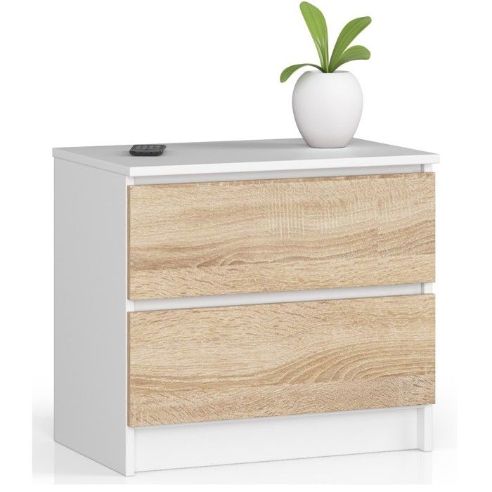 Table de chevet AKORD K60 Blanche 60 cm 2 tiroirs façade Chêne Sonoma 60x40x55 cm Table de chevet AKORD K60 Blanche 60 cm 2 tiroirs façade Chêne Sonoma 60x40x55 cm