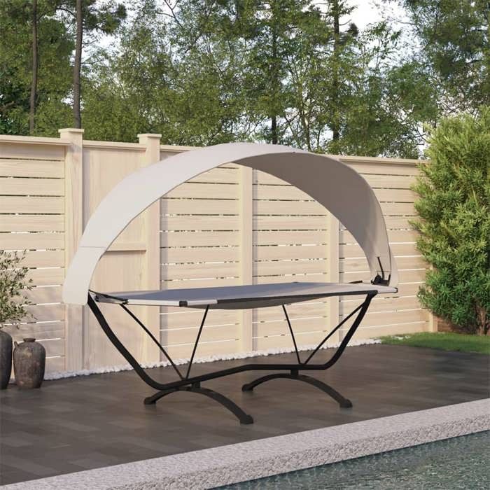 Lit de repos dextérieur - Lit de bronzage double - et auvent Crème Acier et tissu Oxford LL7440