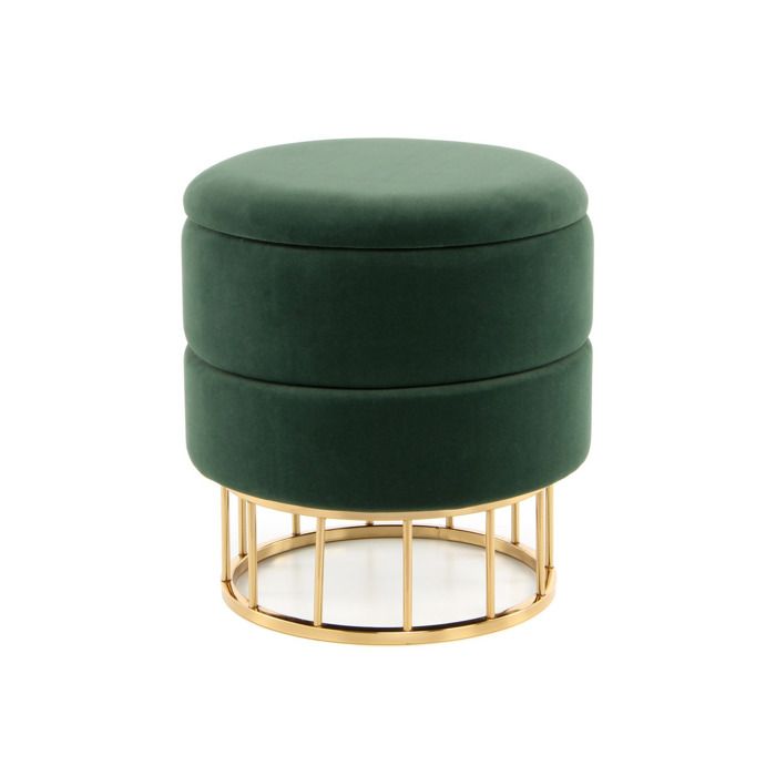 Pouf de rangement Zero en velours vert et métal doré - Réf. VK8053404758352