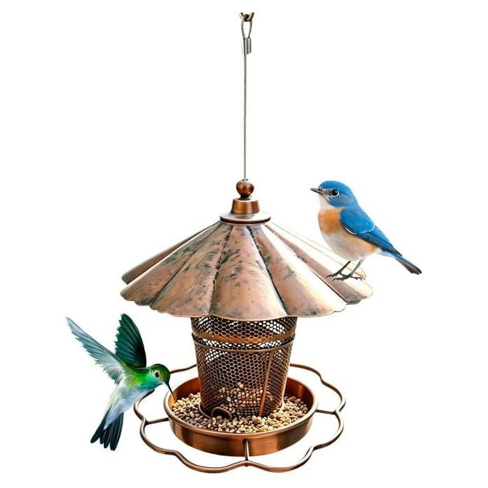 Mangeoire à oiseaux à suspendre en métal - Hauteur réglable de 30 à 45 cm - Mangeoire