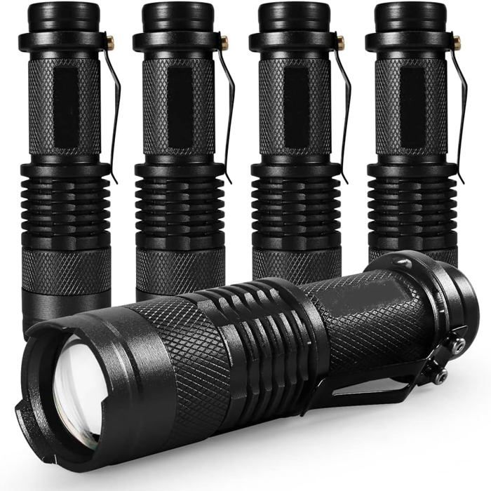 Lot de 5 petites lampes de poche LED super lumineuses 350 lumens avec 3 modes de mise au point réglable pour randonnée camping