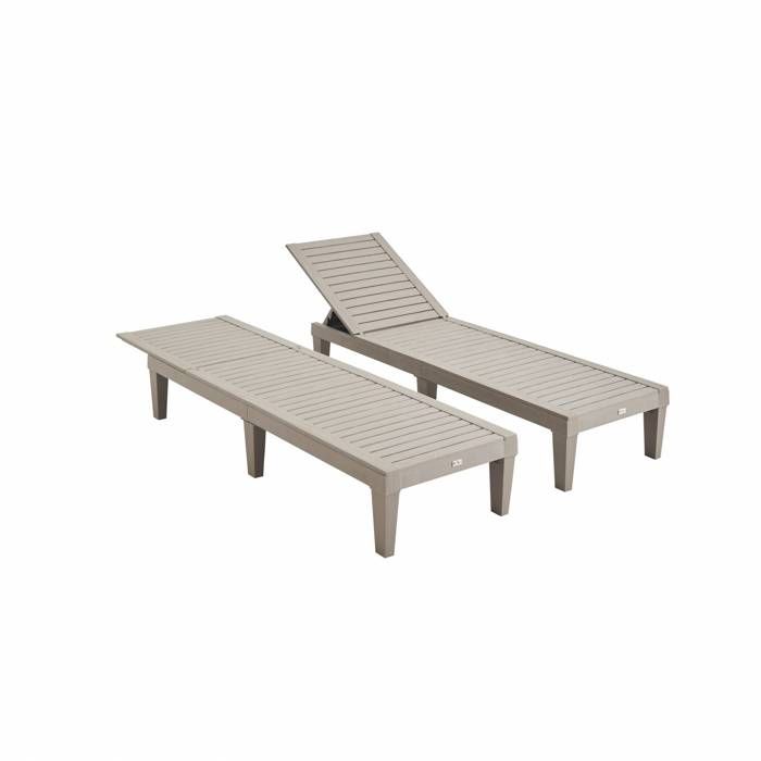 Lot de 2 bains de soleil. PIA. transats multi positions. en plastique. gris taupe