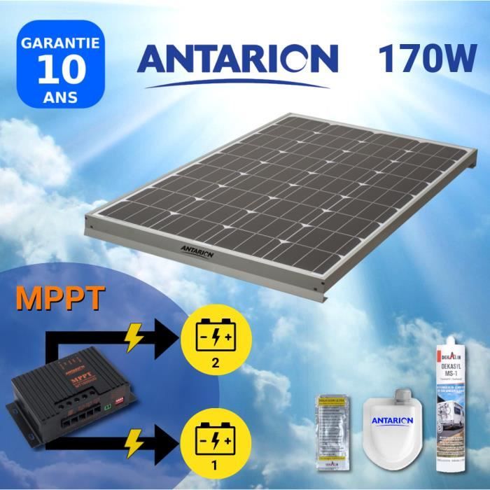 KIT Panneau Solaire pour Camping Car 170W ANTARION + RÉGULATEUR Double Batterie