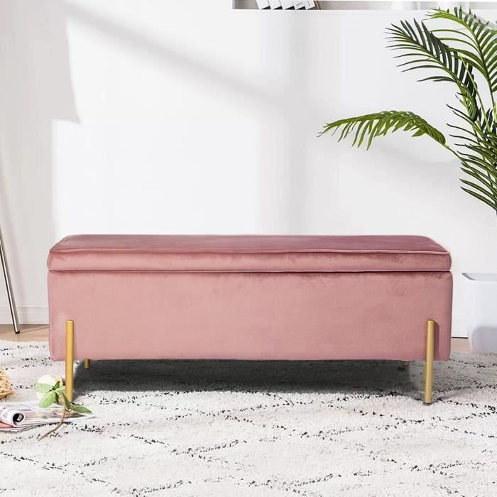 meubles cosy banc coffre banquette coffre avec rangement style contemporain velours rose et metal dore l105 x p44 x h44cm cdiscount maison