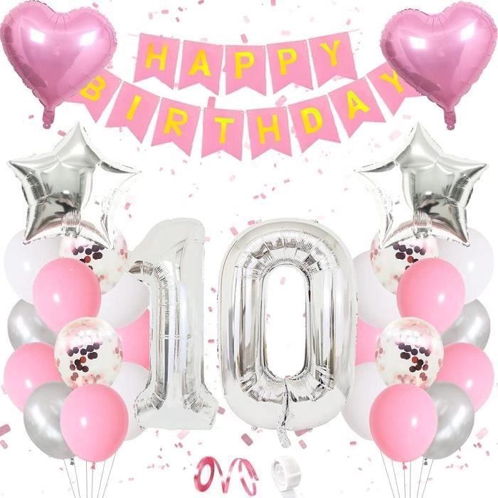 Ballon Anniversaire 10 Ans Rose - 101 CM Ballon Chiffre + Happy Birthday  Garla 313036491415