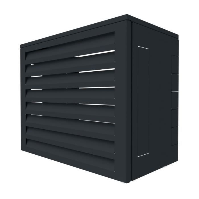 Cache Climatiseur et Pompe à Chaleur ATOLE - Ventelle Gris Anthracite - Aluminium Thermolaqué - T2 : H. 113 x L. 110 x P. 64 cm