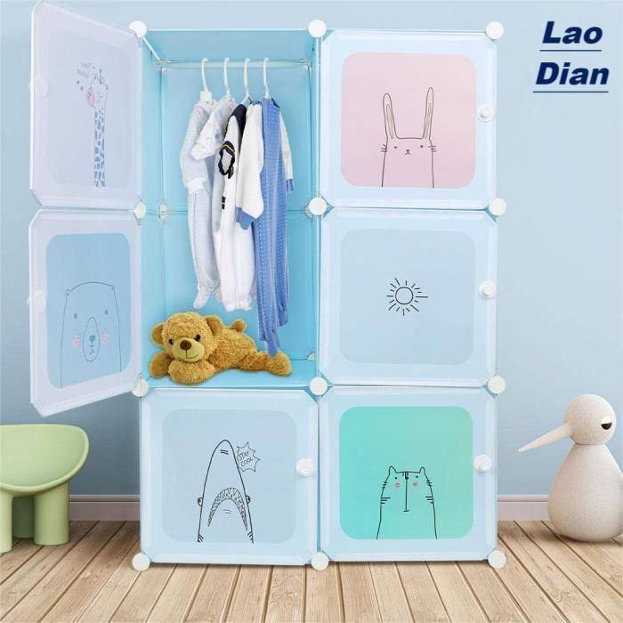 Armoire Penderie Portable en PP Lao Dian - Bleu - Gain de place et rangement modulaire