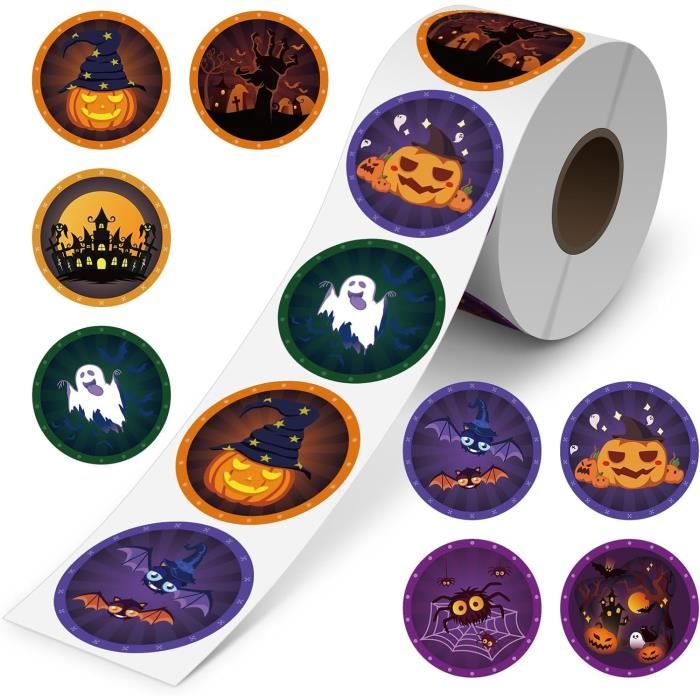 Halloween Stickers for Kids Bulk 500Pcs, Round Halloween Sticker Roll