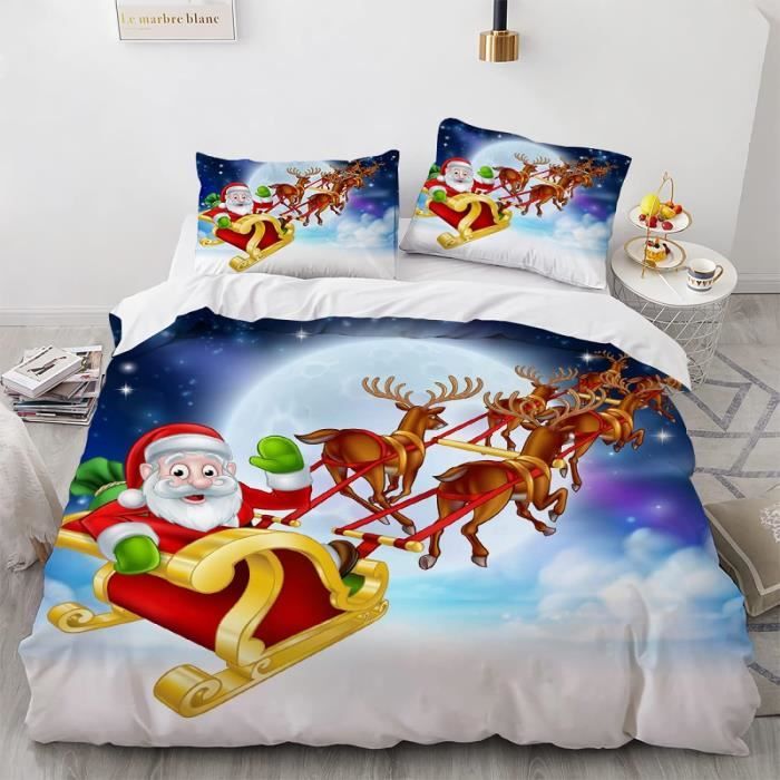 Housse de Couette 140x200cm Motif Père Noël Fermeture éclair cachée et