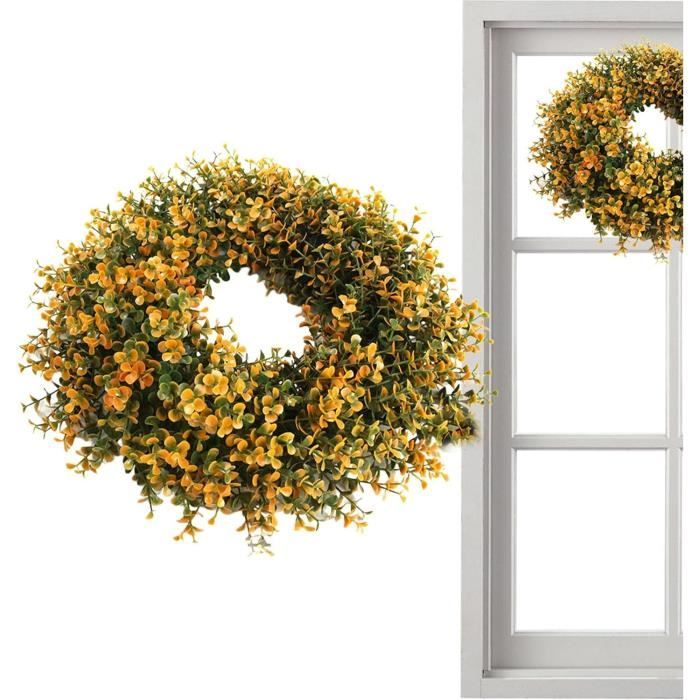 Couronne De Porte Automne 30cm - Feuilles D'érable, Baies Et Citrouilles Artificielles - Déco Halloween, Thanksgiving, Noël