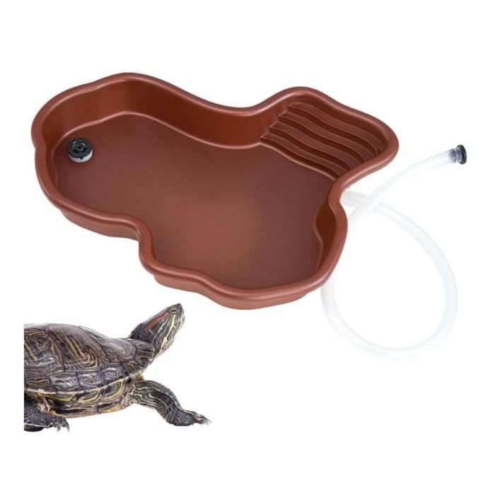 Gamelle pour reptiles - Grande gamelle deau - Rampe et plate-forme de bronzage - Plastique - Marron