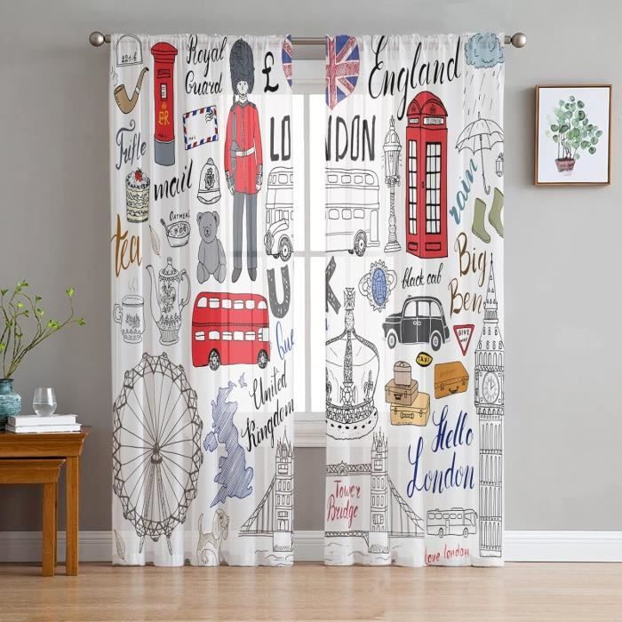 Rideaux Londres ABAKUHAUS 280x260cm - 2 Panneaux Décoratifs Gris Vermillon Tourisme