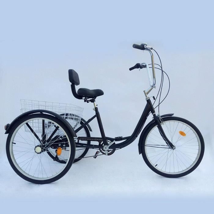 Tricycle pour adulte 26 6 vitesses 3 roues pour seniors shopping femme et adulte Tricycle avec panier noir excursion sport