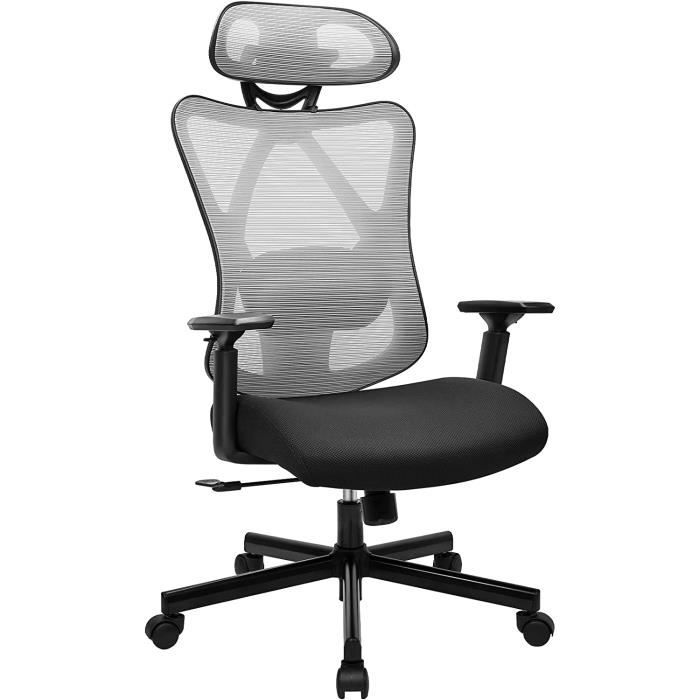 Chaise De Bureau Ergonomique LIYURUI - Appui-Tête Et Lombaire Réglables - Mesh Respirant - Inclinaison 125° - Noire