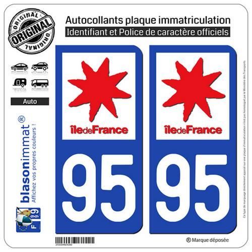 2 Autocollants Plaque Immatriculation Auto 95 Ile De France