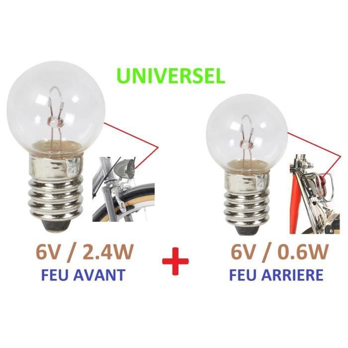 KIT AMPOULE VELO AVANT ARRIERE 6V 0.6W 2.4W DYNAMO UNIVERSEL FEU