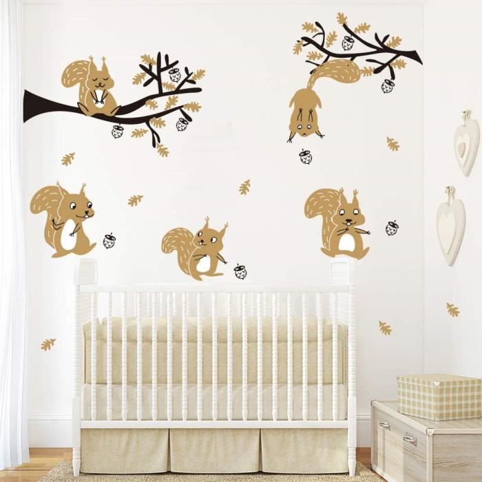 Stickers Muraux Forêt Animaux - Autocollants Enfant Chambre - Décoration Jungle, Cerf, Renard