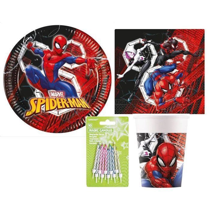Set ( cde 3 ) vaisselle 8 enfants Spider-Man World of webs fête danniversaire + 10 bougies magiques offertes
