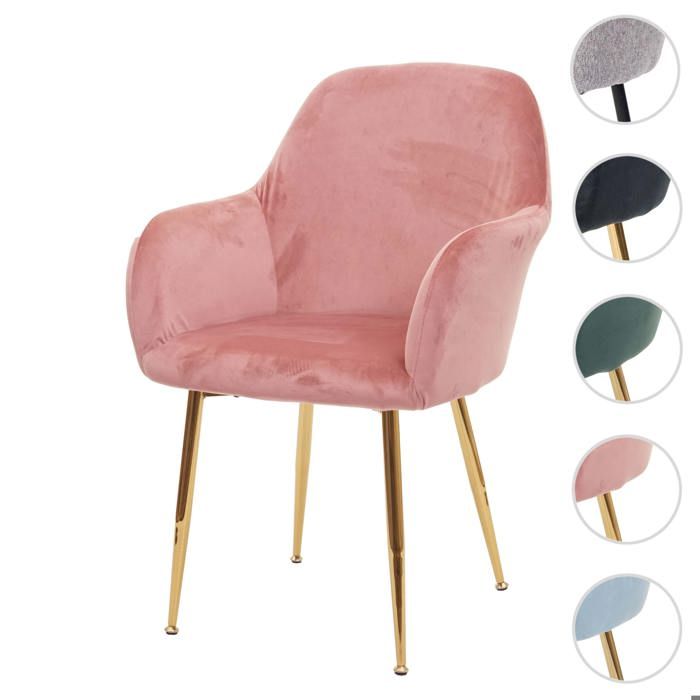 Chaise de salle à manger HWC-F18 velours vieux rose pieds dorés