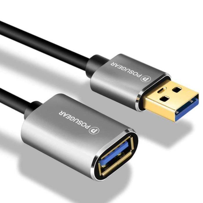POSUGEAR Câble Rallonge USB 3.0 2M, USB Mâle A vers Femelle A